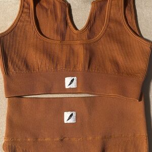 Ribbed Rusty Copper Crop Tank & High-Waist Legging Set